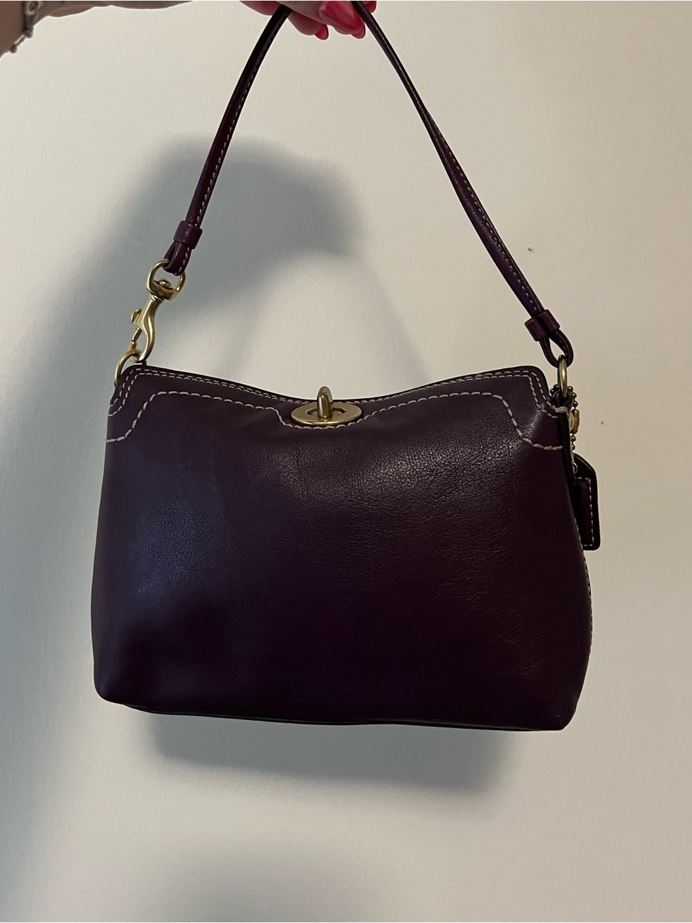 Coach Plum Dark Purple Leather Turnlock Shoulder Bag